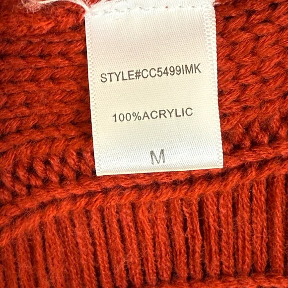 4SI3NNA Red/Orange Fringed Chunky Cable Knit Cardigan Sweater Medium - Picture 11 of 11